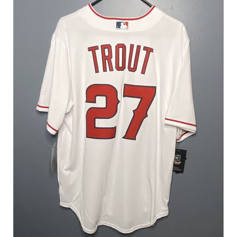 Nike Mike Trout Baseball Jersey White Los Angeles Angels Anaheim SEWN LA Mens XL - Picture 2 of 12